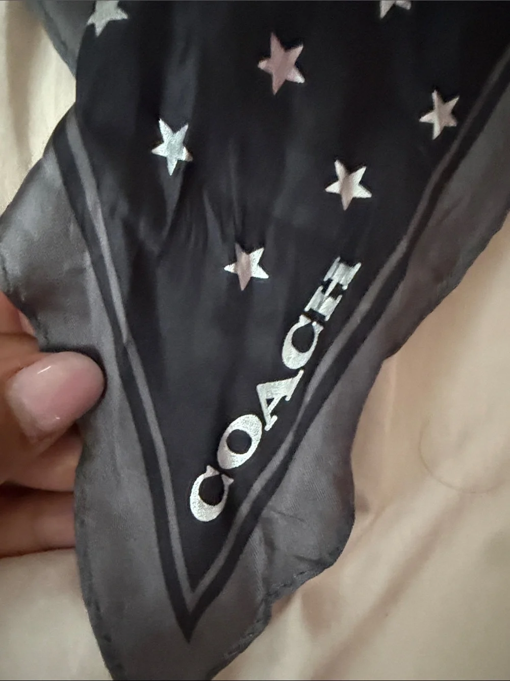 Coach Black and White Star Silk Square Scarf